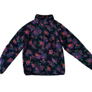 Urban Outfitters black pink purple floral fleece half zip sweatshirt